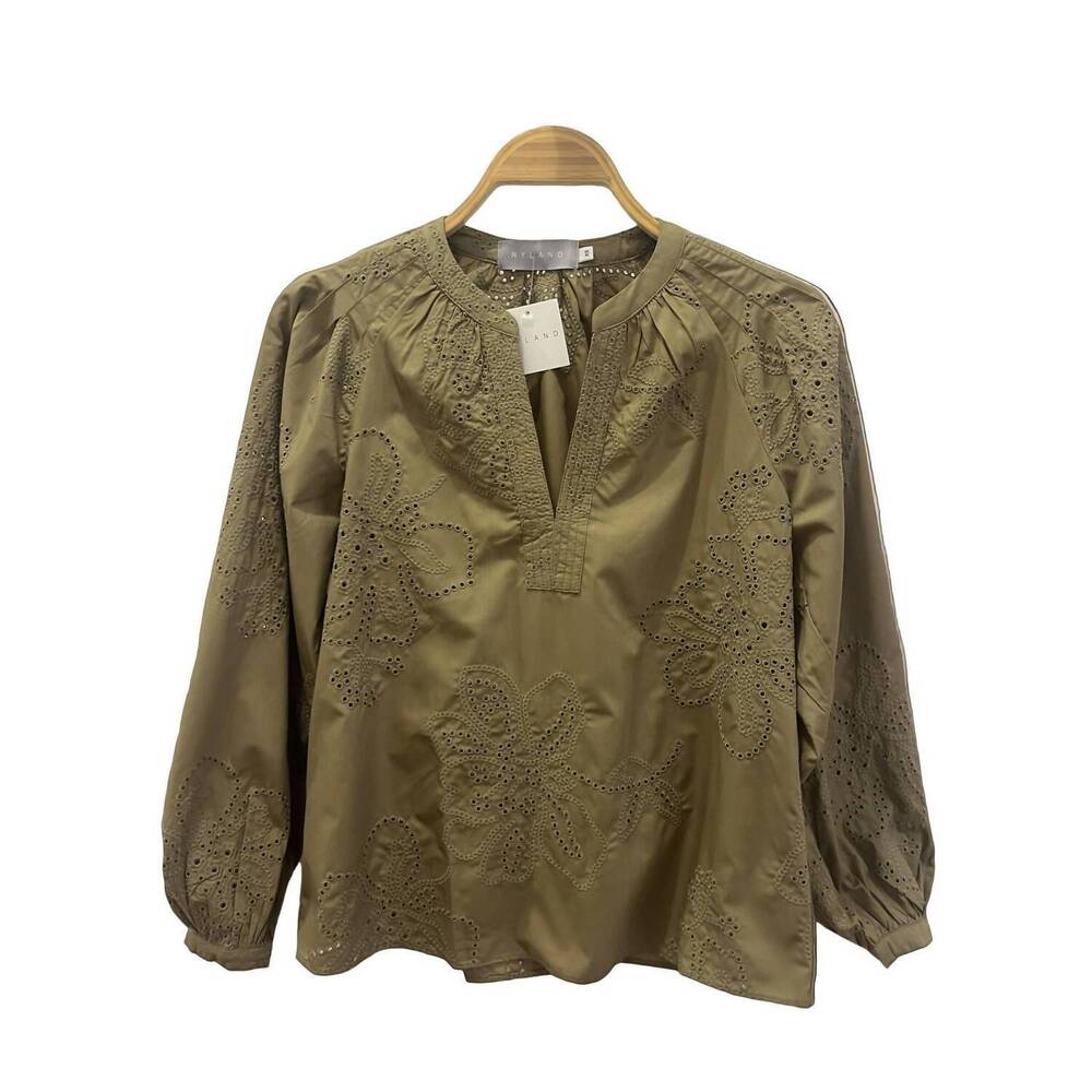 NEW NYLAND women's eponine split neck blouse in olive green